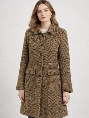 New York & Company Wool Blend Brown Tweed Button-Front Pea Coat